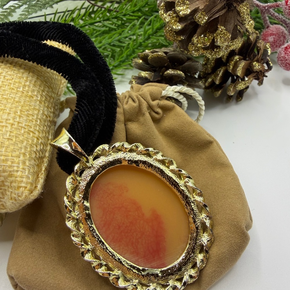 Elegant Cameo Pendant Necklace in Gold and Pink - Picture 9 of 9